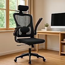 Cadeira de Escritório Secretária Presidente Ergonômica Giratória, Encosto Reclinável, Apoio Lombar e de Cabeça, Braços Ajustáveis, Mesh Respirável, Preta