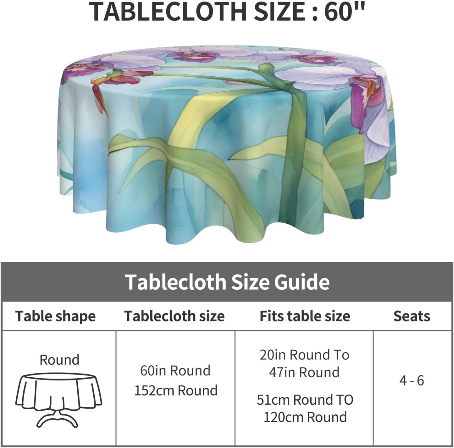 Orchid Flower Butterfly Soft Fresh Spring Print Wrinkle Free Dining Table Cover for Birthday Party Farmhouse Tablecloths Up to 60 x 60 Inches