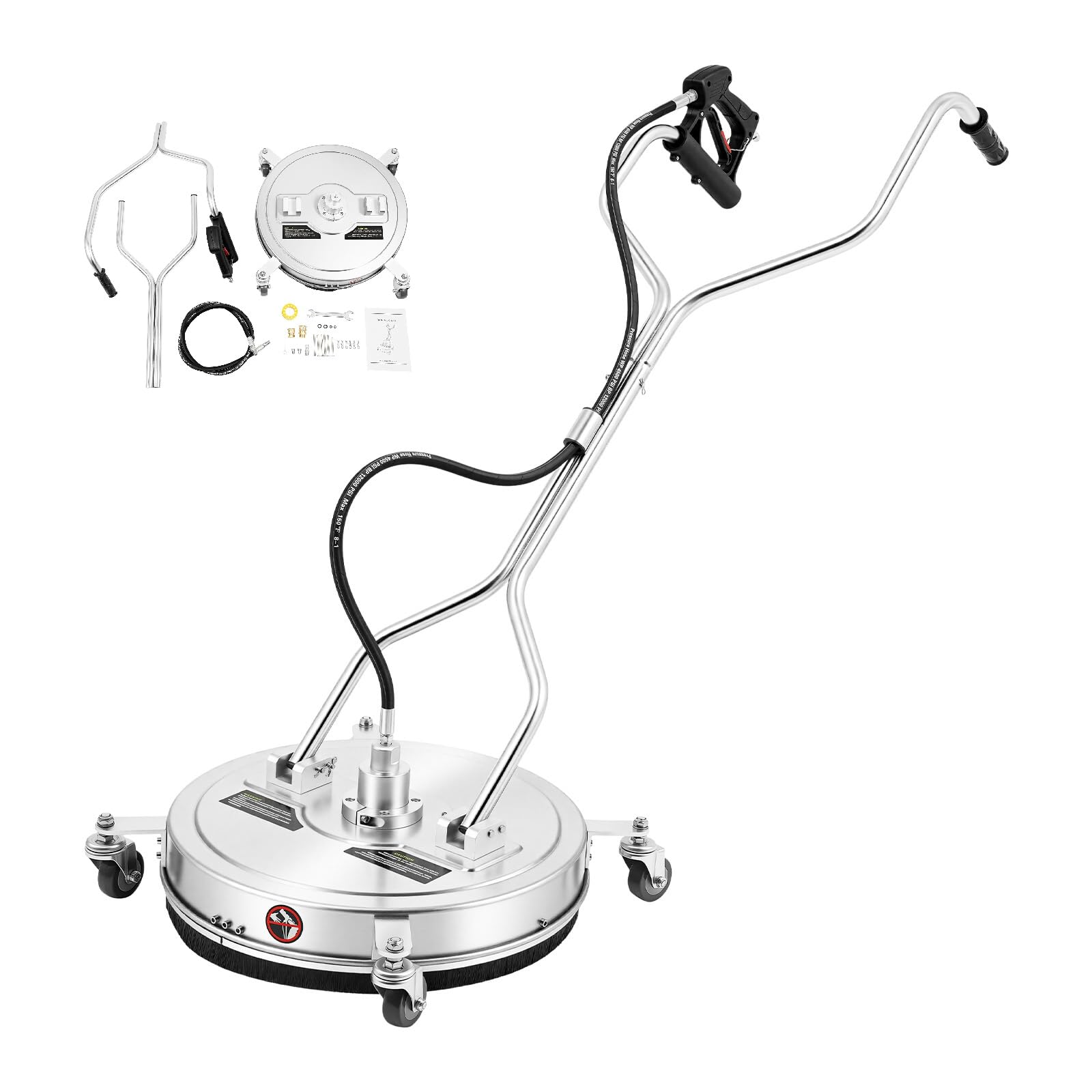 Limpiador de superficies para hidrolimpiadora, 4500 psi, 52 cm, limpiador de superficies de acero inoxidable de 167 cm, con 4 ruedas, boquillas de 25° para pavimentos y patios