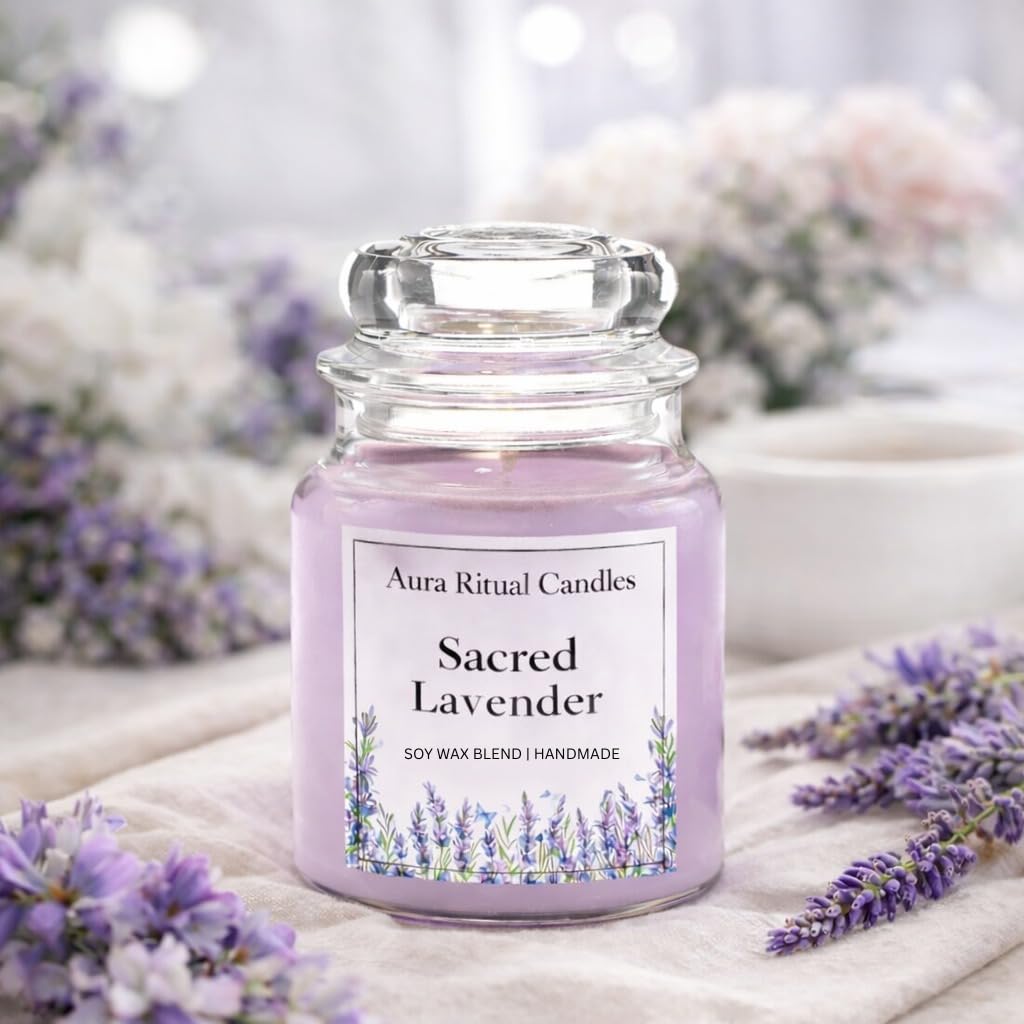 Aura Ritual Candles Sacred Lavender Scented Candle, Soy Blend, Hand Poured, Smokeless, Long Lasting, up to 16 Hours Burn Time-image-22