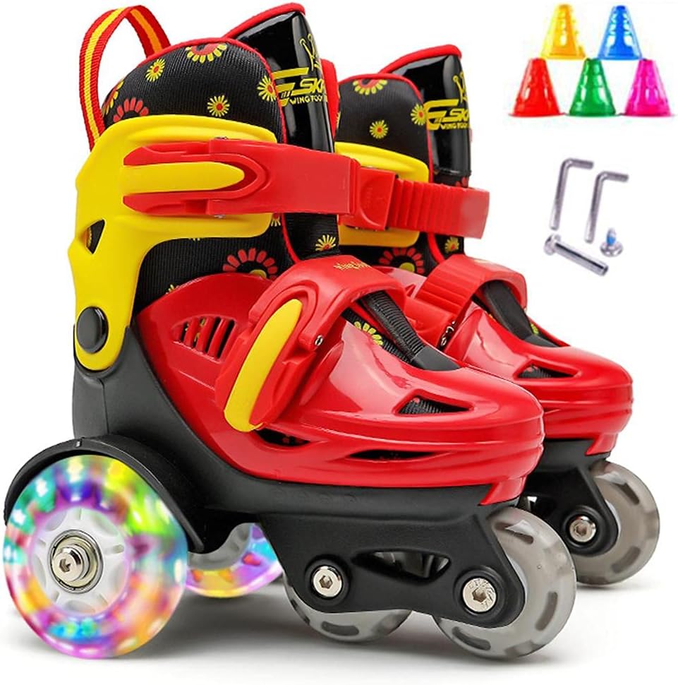 Kids Adjustable Roller Skates, Quad Skates with Luminous Wheels and Double Brakes, Ankle Support and Easy Walk Design (1)