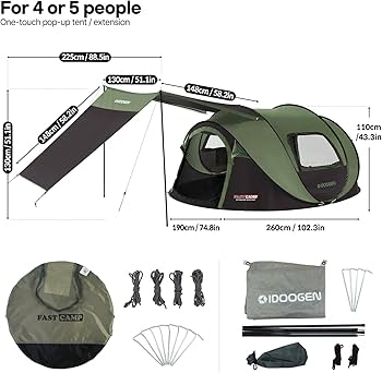 IDOOGEN ワンタッチテント 4人用 コンパクト キャンプテント Amazon.co.jp: IDOOGEN ポップアップテント4人用 簡単組立 キャンプ