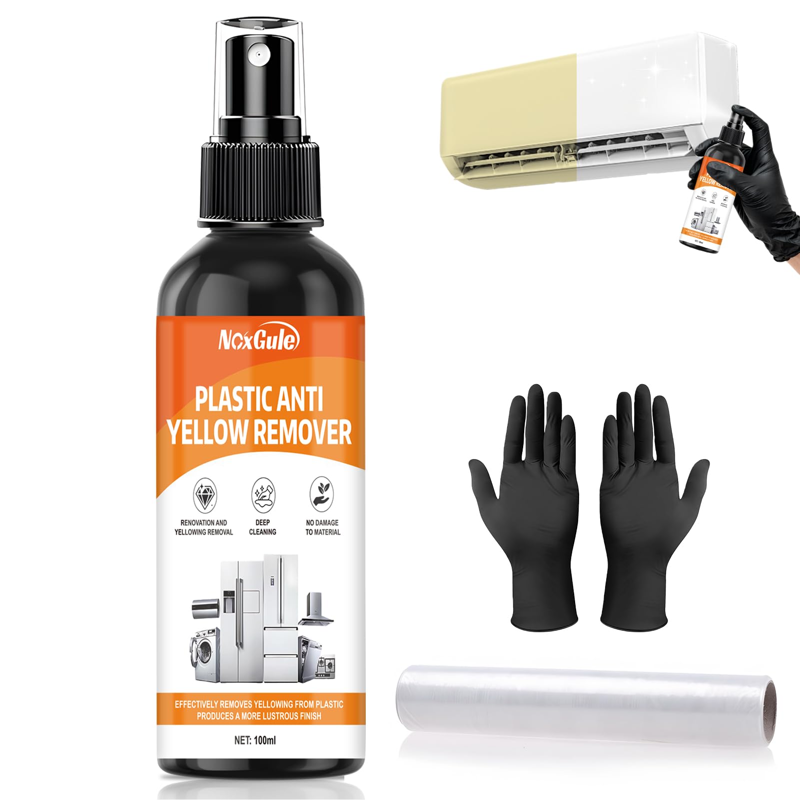 NoxGule Limpiador Antiamarilleo, Eliminador de Amarilleamiento de Plástico, Limpiador de Eliminación de Amarillamiento de Aire Acondicionado, para Aires Acondicionados, Lavadoras Refrigeradores,100ml