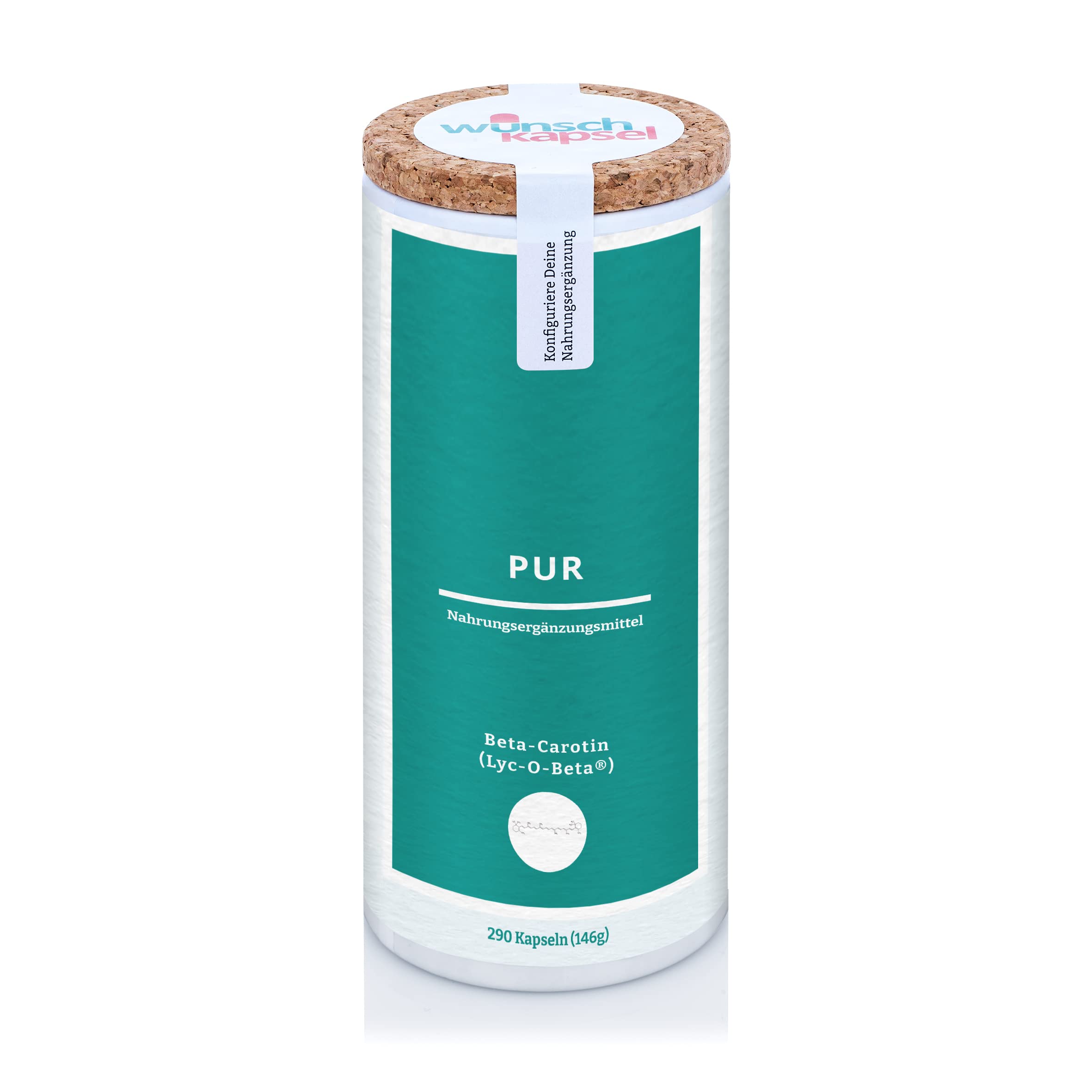 Lyc-O Beta Pur (15 mg Beta-Carotin = 2,5 RE = 313% NRV), 290 vegane Kapseln (nur 0,24 € pro Tag), handgefertigt in der deutschen Wunschkapsel-Manufaktur
