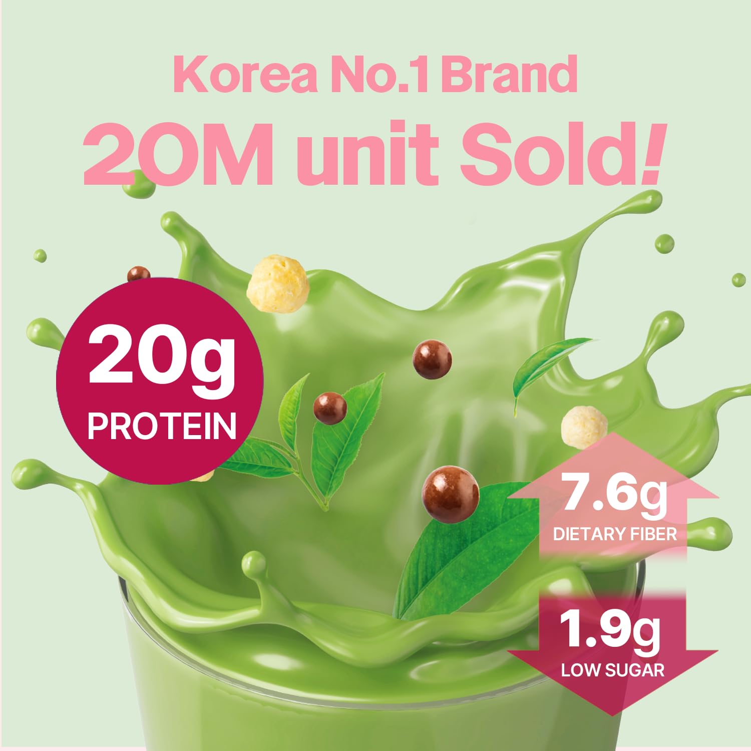 Korean Protein Shake Meal Replacement, Matcha Flavor, High Protein Low Sugar Protein Powder, Convenient Single-Serve Packs,7 Packs (1.59oz x 7 Packs)