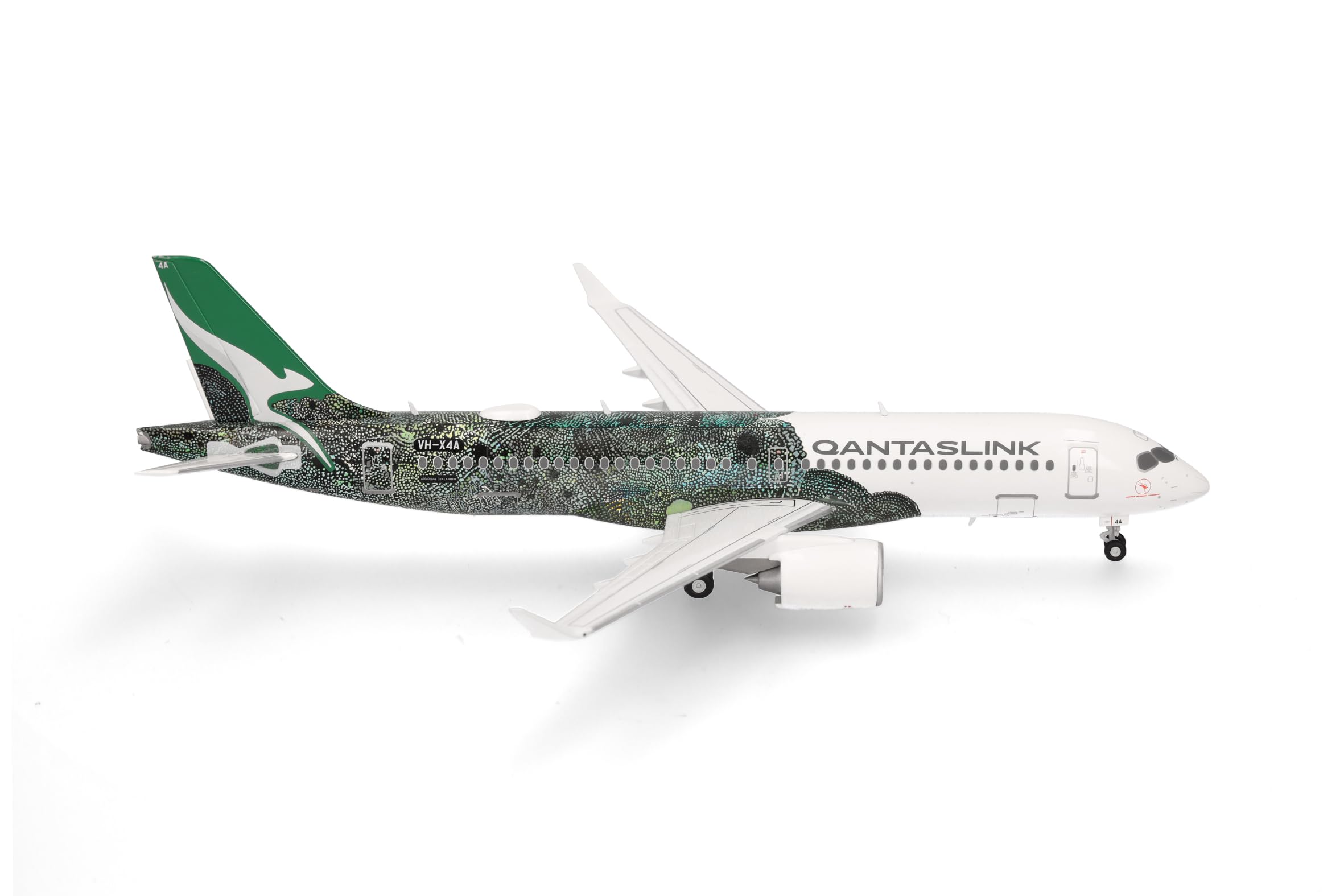 Herpa model aircraft QantasLink Airbus A220-300 – Flying Art Series/Minyma Kutjara Tjukurpa, miniature in scale 1:200, collector’s item, model without stand, metal