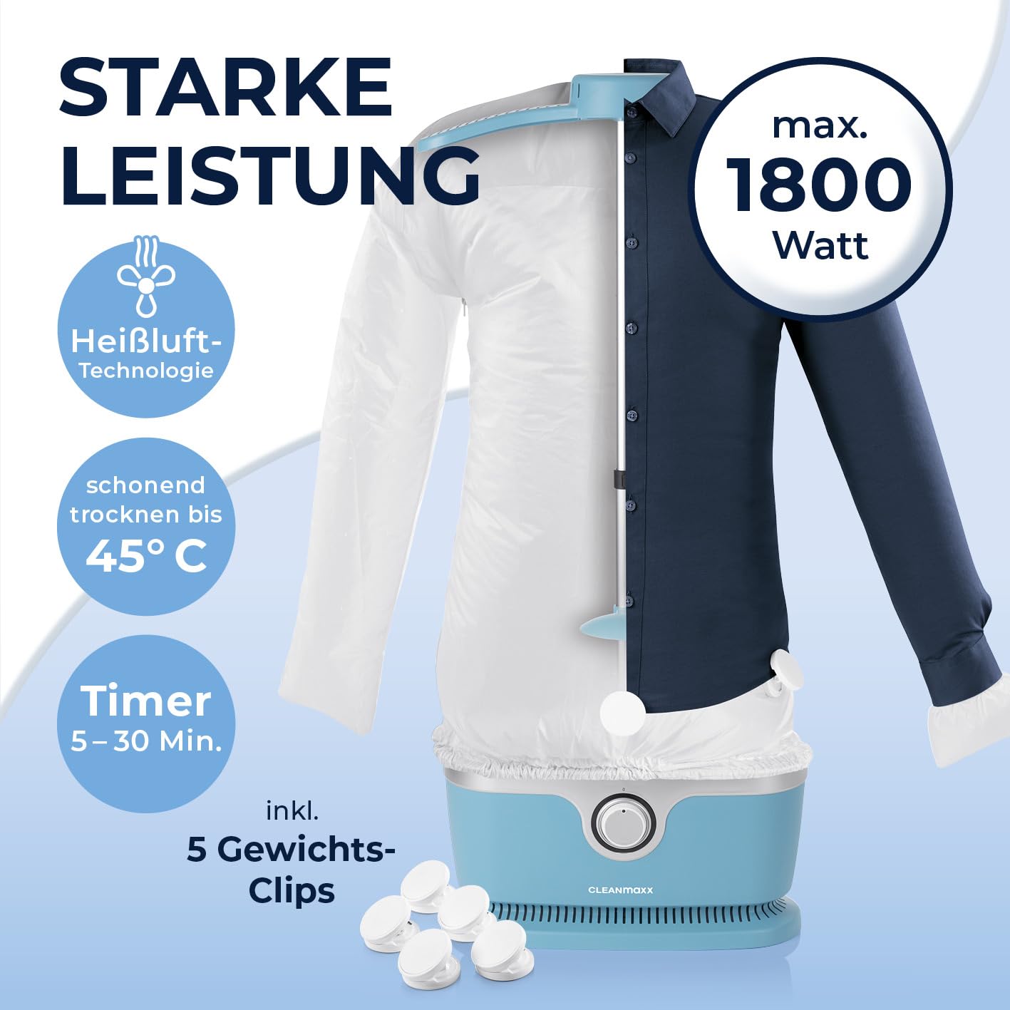 CLEANmaxx automatischer Hemdenbügler PRO | Ersetzt Bügeleisen, Bügelbrett, Dampfglätter und Steamer | Bügelgerät mit Bügelpuppe für Hemden, Blusen & Shirts | innovativ & effizient