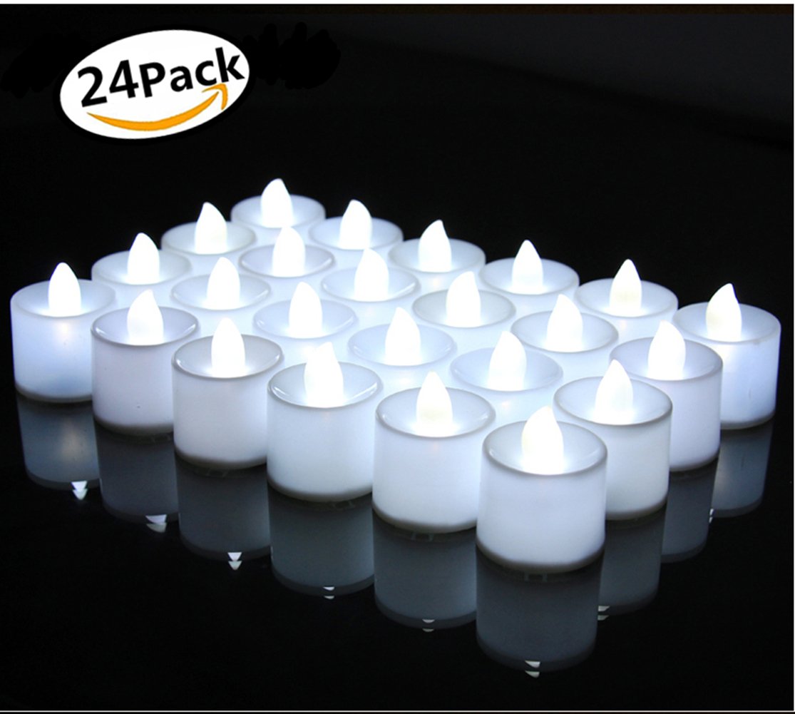Morbuy Flameless LED Tea Lights, 24PC Battery Operated LED Candle Perfect for Valentines Day Halloween Christmas Votive Romance Birthday Decoration (White)