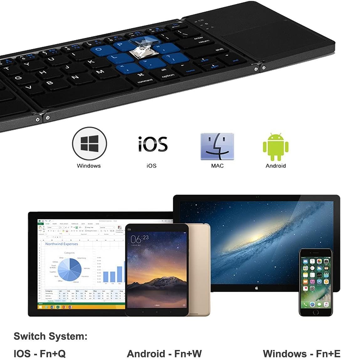 Flash Sale Buy 1 get 1 Multi-Device Bluetooth Keyboard - IKOS Portable Rechargeable Wireless Keyboard with Touchpad, Ultra Slim Ergonomic Folding Keyboard,for OS iOS Android Windows Smartphone Tablet Laptop Mac (Black)