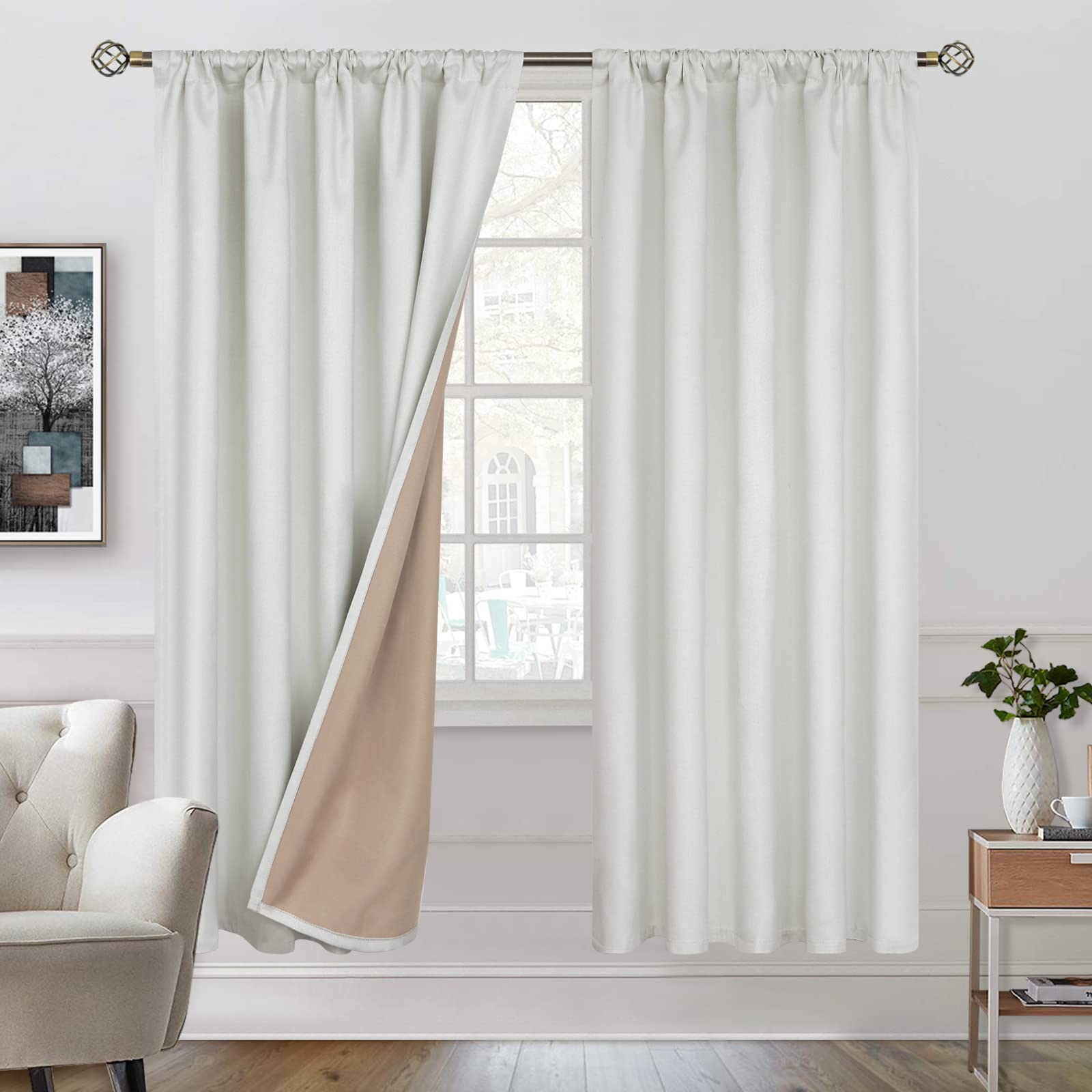 BGment Off White Blackout Curtains 84 Inch Length for Bedroom, 2 Panels set Room Darkening Curtains Linen Textured Thermal Insulated Drapes for Living Room, 42 Inch Wide Each Panel