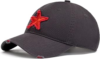 Unisex Red Star Patchwork Baseball Cap Adjustable Cotton Summer Distressed Dad Hat