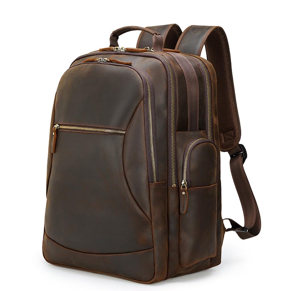 Full Grain Leather Backpack for Men Laptop Bag Business Work Hiking Daypack