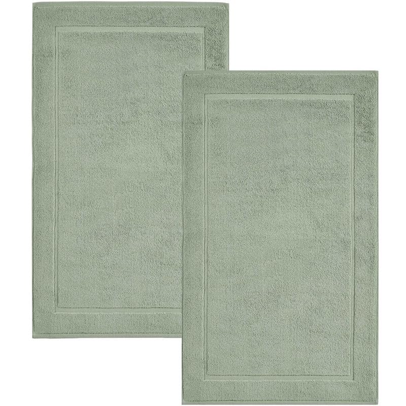 Hawmam Linen Green Bath Mats, 21 x 34 inches, Pack of 2-100% Ring Spun Cotton,[Not a Bathroom Rug] Banded Design, Highly Absorbent, Machine Washable for Bathroom Floor Towel