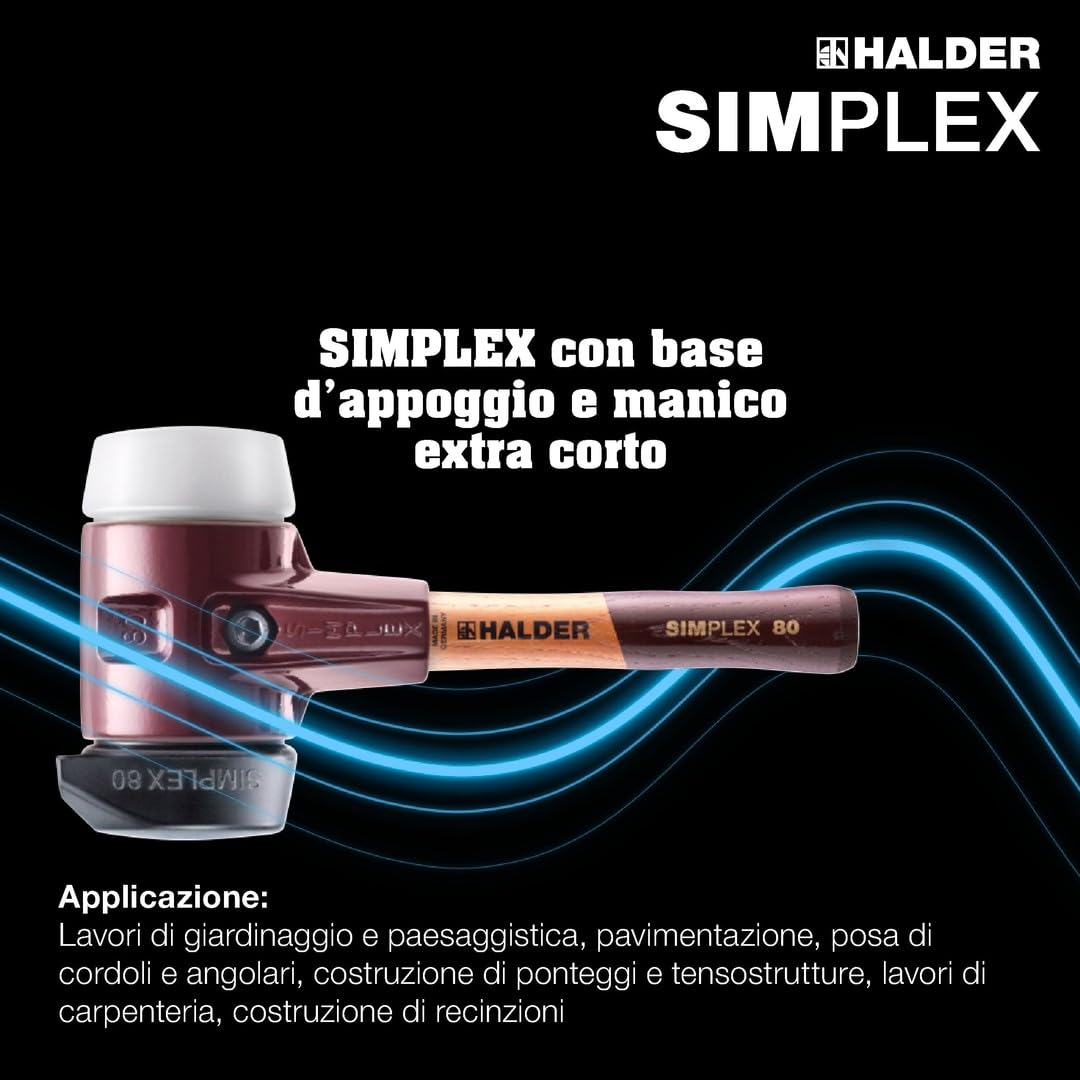 Simplex 3027.282 - Martello in gomma, con supporto in ghisa malleabile e manico in legno extra corto di alta qualità | D = 80 mm/design manico = extra corto
