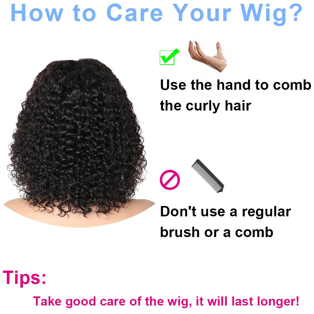 Misser Curly Bob Human Hair 5x5 Glueless Wig Human Hair Deep Wave Lace Front Closure Wigs Pre Plucked Pre Cut 180% Density Wear and Go Glueless Bob Natural Black 8 Inch for Black Women