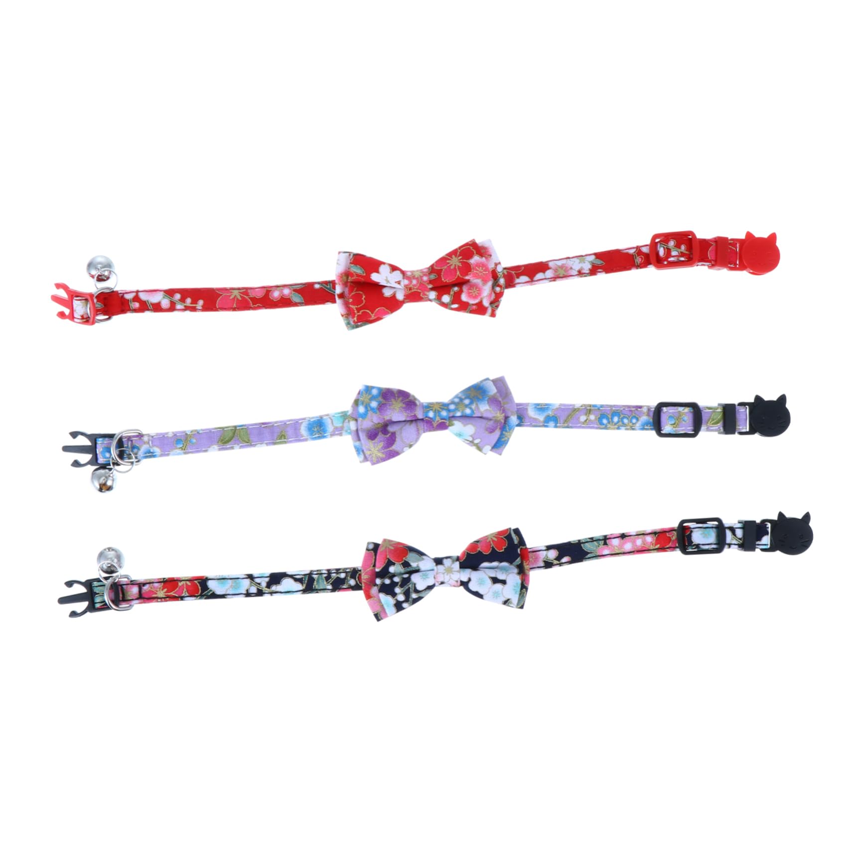 Sosoport 2 Sets Verstellbares Katzenhalsband mit Glöckchen Fliege Halskette Blumenmotiv für Entzückende Haustiere 3 Stück