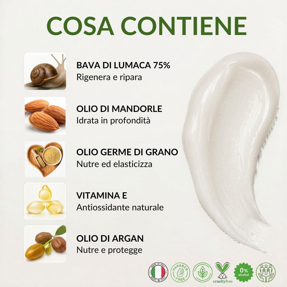 Helix Extra Crema Viso Bava di Lumaca 75% – Antirughe, Antimacchie – Idratante per Pelle Normale, Secca e Matura – Made in Italy 50ml – Confezione Doppia 2 x 50ml