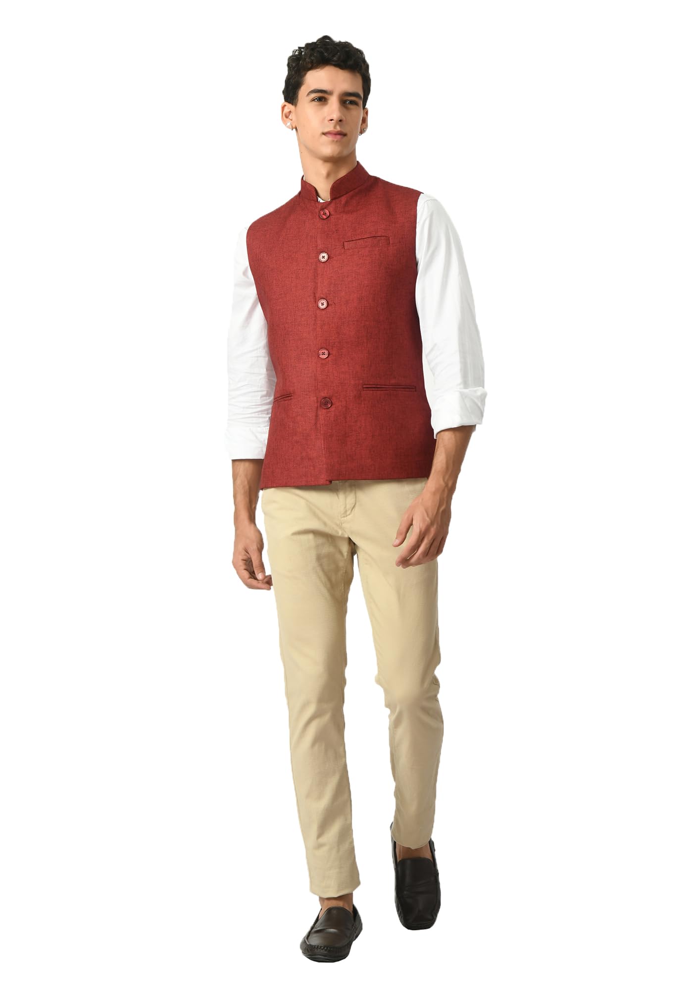 indi weaves Men Solid Cotton Blended Nehru Jacket/Modi Waistcoat (Maroon,Single)-picture-34