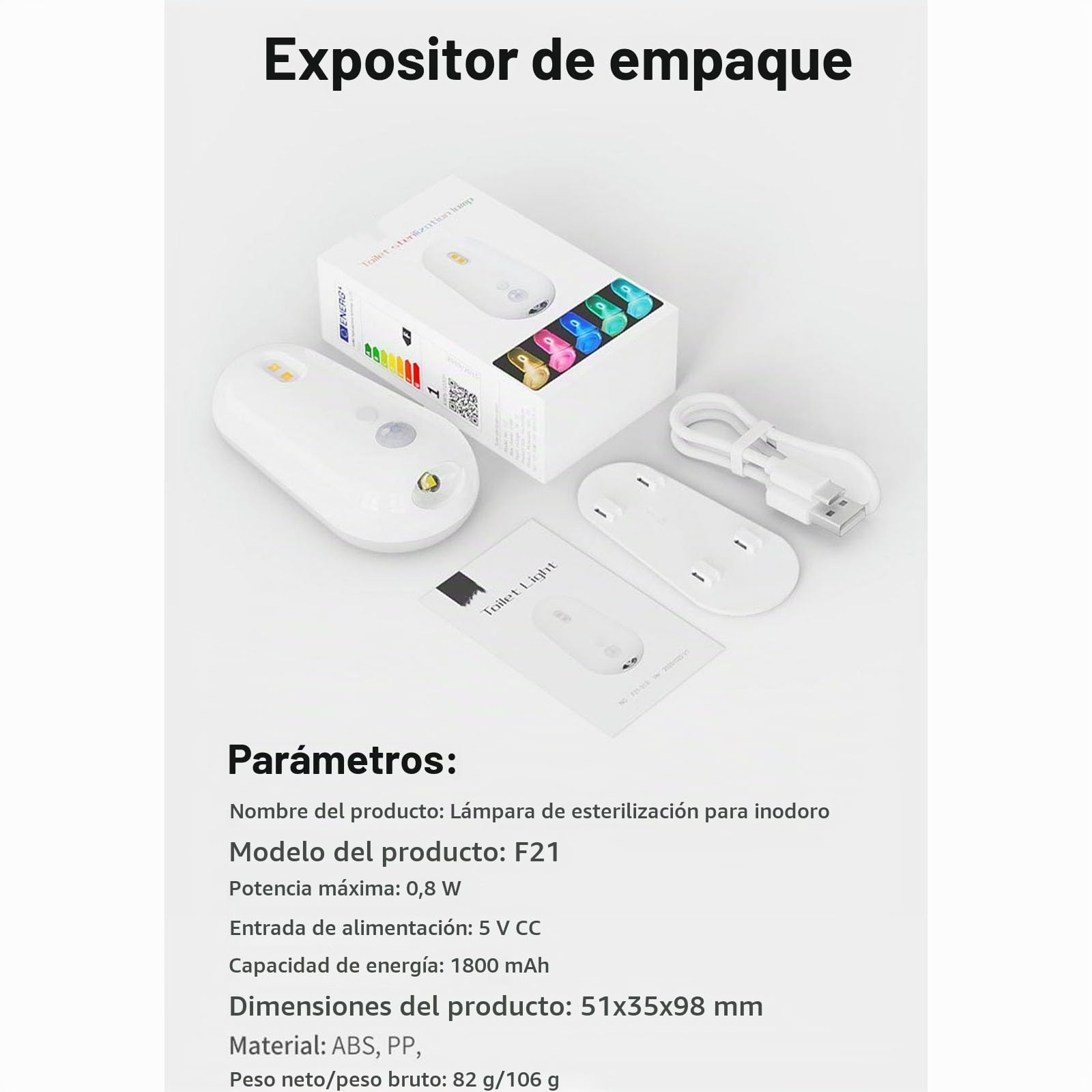 Luz de esterilización de inodoro, luz nocturna UV UVC 2 en 1, activada por movimiento, recargable por USB-C, sensor infrarrojo, montaje adhesivo (2 piezas)