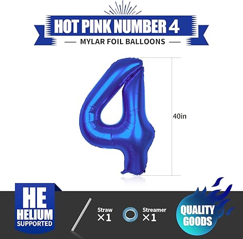 Miniatura 3 de Globo azul grande del número 4, globo azul de 4 cumpleaños de 40 pulgadas, decoraciones de cumpleaños de 4 años, globos del número 4 para globos de