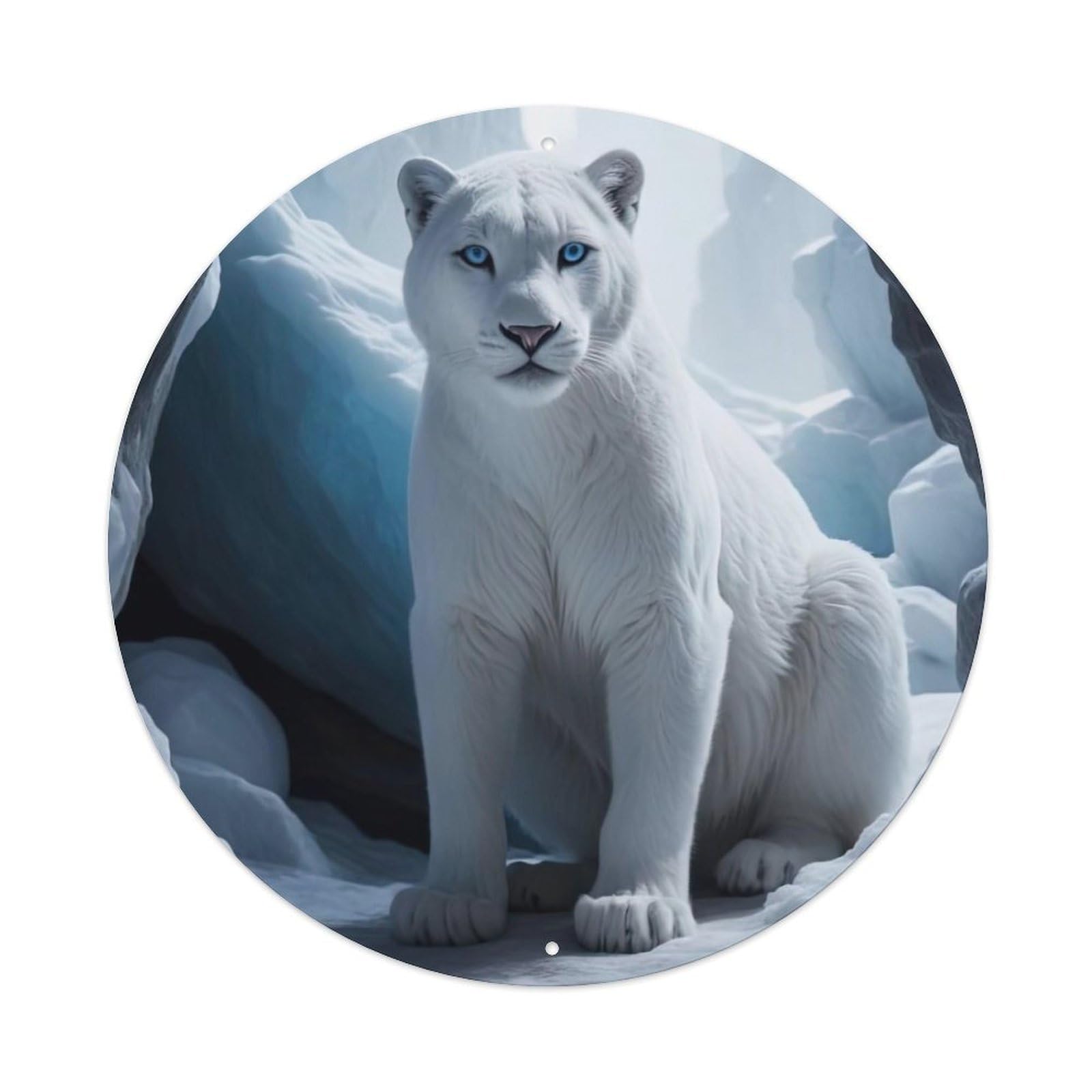 Wildlife Snow Cat Glacier Den Hyperrealistic Cold Climate Vintage Metal Tin Sign Plaque Wall Decor for Cafe, Club Bar, Office, Garden Metal Poster 8x8Inch