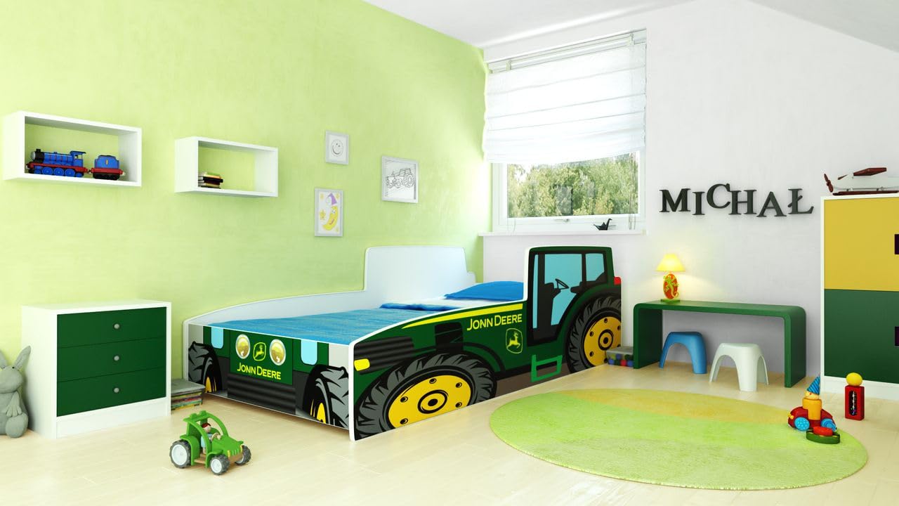 KOBI Letto Bambini Auto | Tema Trattore Verde | 160 x 80 CM | Letto Forma Macchina per Bambino | Lettino Automobile Singolo | Lettini Bambina con Materasso