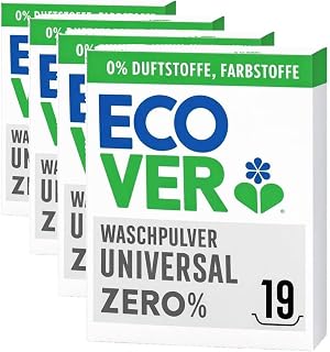 Ecover Zero Waschpulver, für empfindliche Haut, Waschmittel für Babywäsche und Allergiker, 1 x 19 Waschgänge, 1 x 0.95 kg (Packung mit 4)