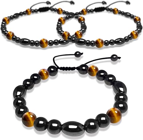 Hion Paquete de 2 tobilleras de terapia magnética más 1 paquete de pulseras magnéticas para mujereshombres, alivio de la ansiedad, fortalece la