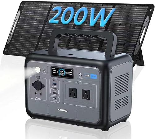 OUKITEL Generador solar de 512 Wh, estación de energía portátil + panel solar de 200 W, LiFePO4 (pico de 1600 W), carga rápida de 500 W, para