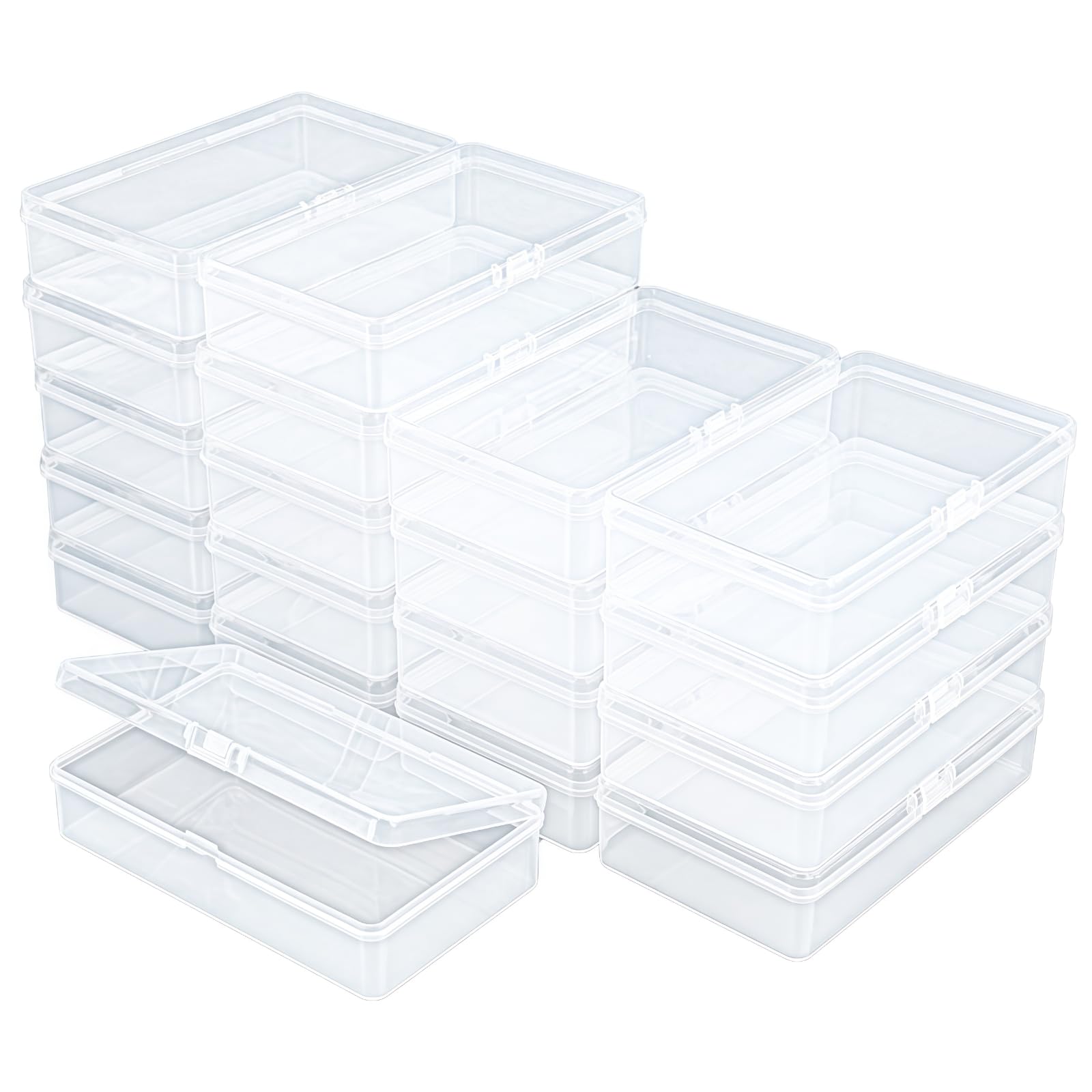 Thintinick 19 Pack Rectangular Clear Plastic Storage Containers Box with Hinged Lid for Beads and Other Small Craft Items (5.7 x 3.35 x 1.38 inch) โ image 1