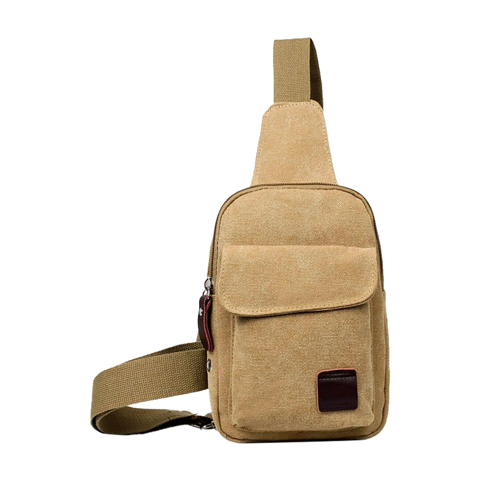 Mens Waist Pack Canvas Chest Bag Korean Mens Bag Casual Small Backpack Shoulder Bag Multi Functional Khaki One