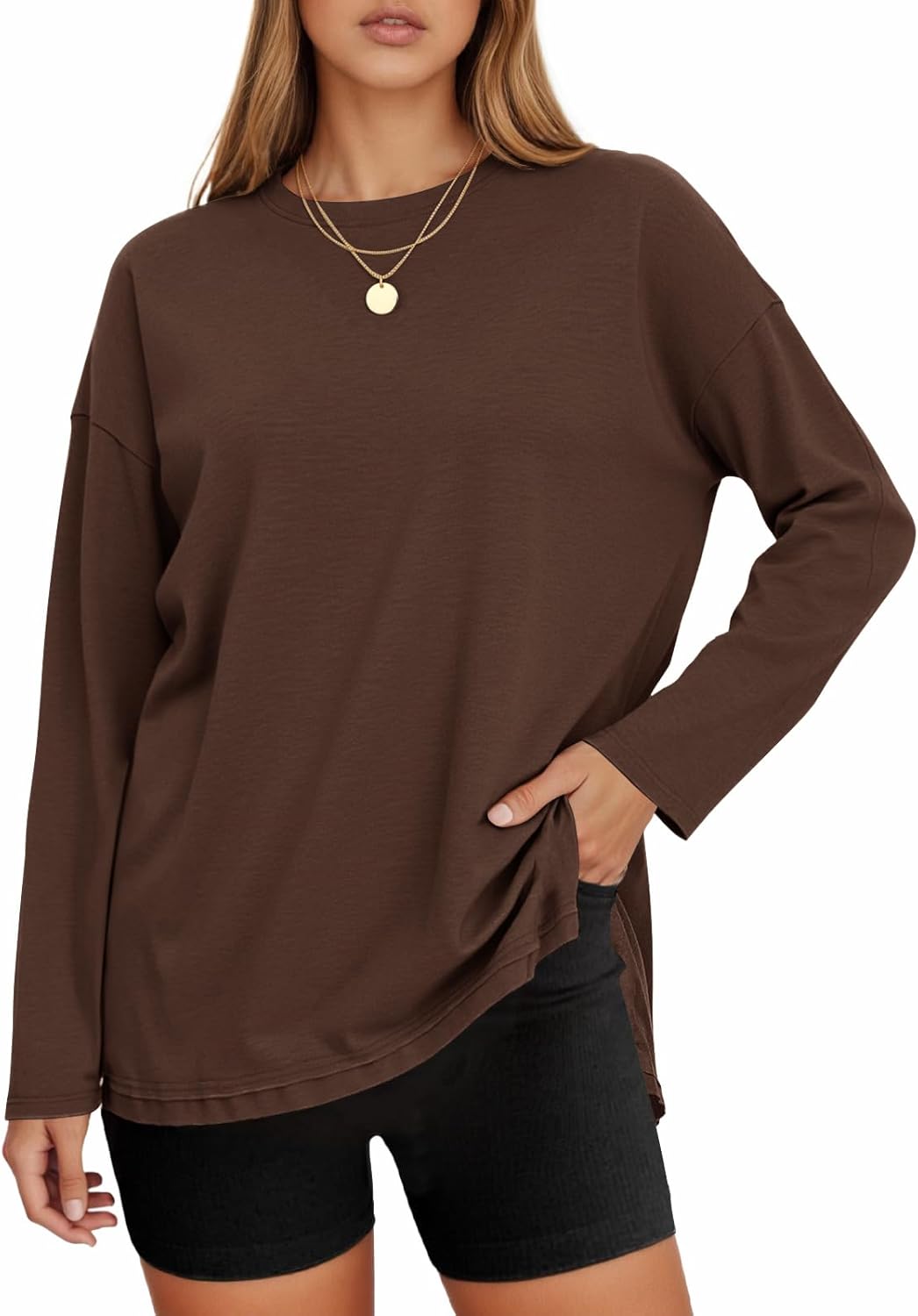 Tankaneo Womens Long Sleeve T Shirts Gym Crewneck Basic Tee Oversized Tops Workout Sweatshirts Loose Fit 2025