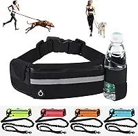 Guia Mãos Livres para Cães com Cinto Ajustável e Bolsa – Leash Elástico Amortecedor, Porta Garrafa, Bolso com Zíper e Faixa Refletiva para Corrida e Caminhada (Rosa)