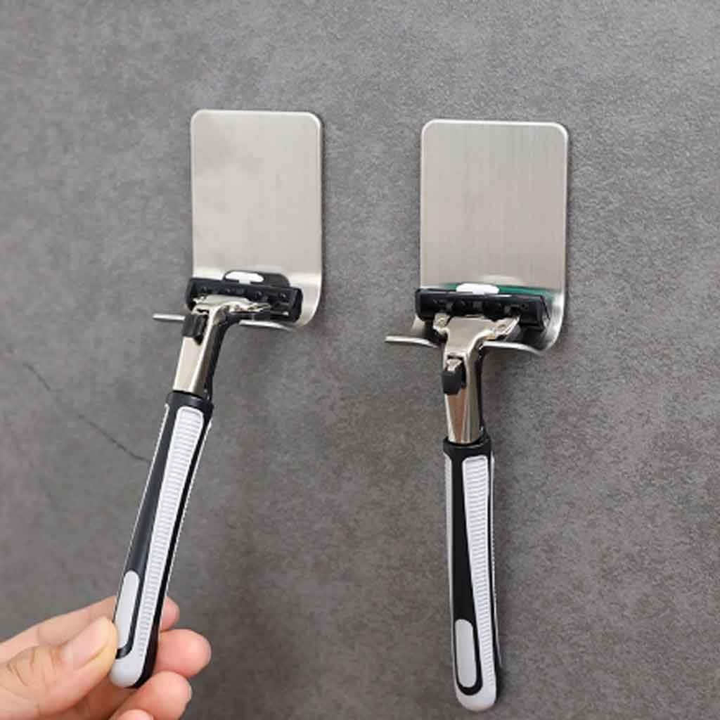 MOBYGKFY 5PCS no Drilling Shaver Holder Key Hook Towel Hanger Stainless Steel Wall Adhesive Rack Storage Shelf for Bathroom Kitchen