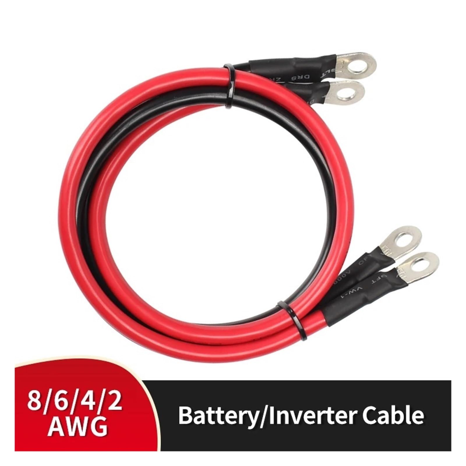 Cable inversor de batería 8 6 4 2 AWG conector de Cable de cobre trenzado con Cable de puente de tierra de soldadura for coche RV barco arranque Solar(Black,M10-M10_2AWG 35MM2_80CM)
