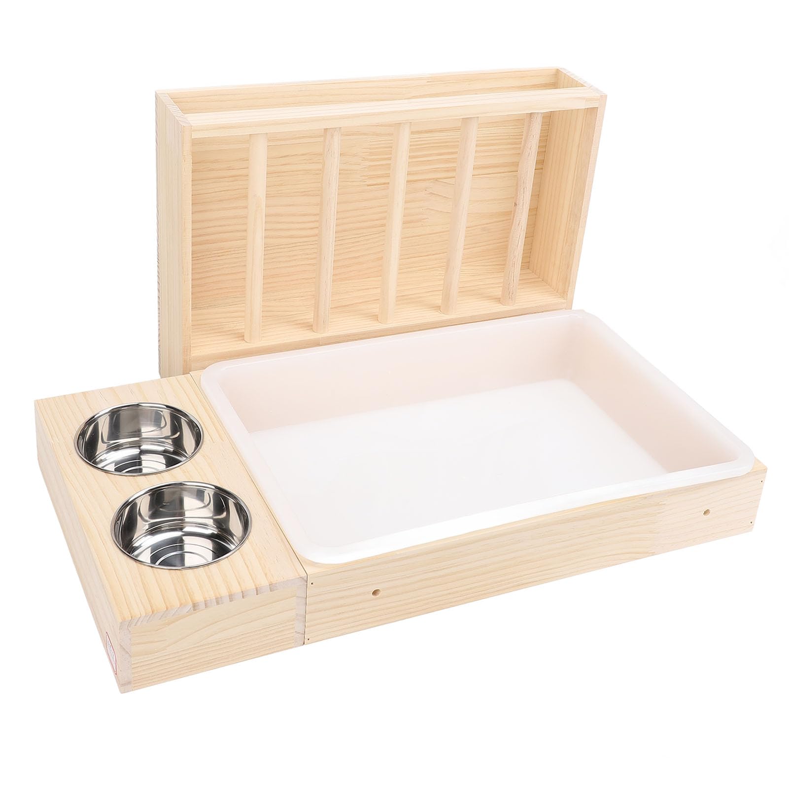 Grand Support en Bois pour Lapins avec 2 Bols, Mangeoire WC Litière Combo