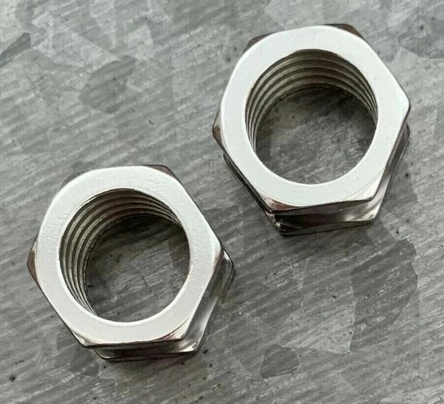 PAIR of Steel Hexagon Screw Bolt Tunnels Double Flare Plugs Earlets Gauges3