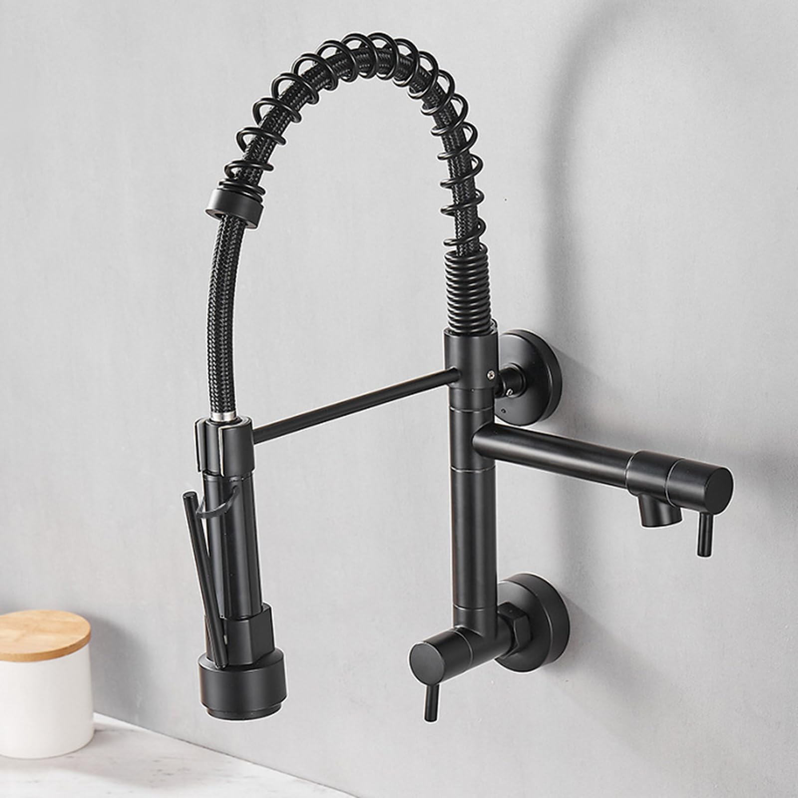 ZQFHSX Wall Mounted Kitchen Faucet, Brass Swivel Tap for Sink, Cold Water Supply, Finish