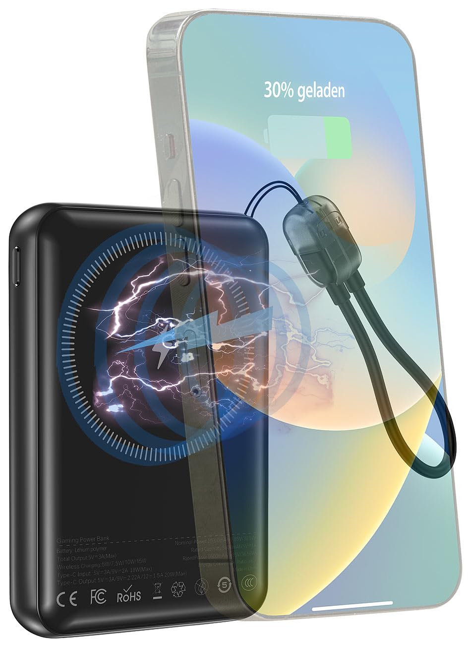 revolt Retro Konsolen Handheld: 2er-Set Gaming-Powerbanks 10.000 mAh, für Qi & MagSafe, 20W, 200Spiele (Powerbank USB-C PD für Gamer, für Retro-Gaming)