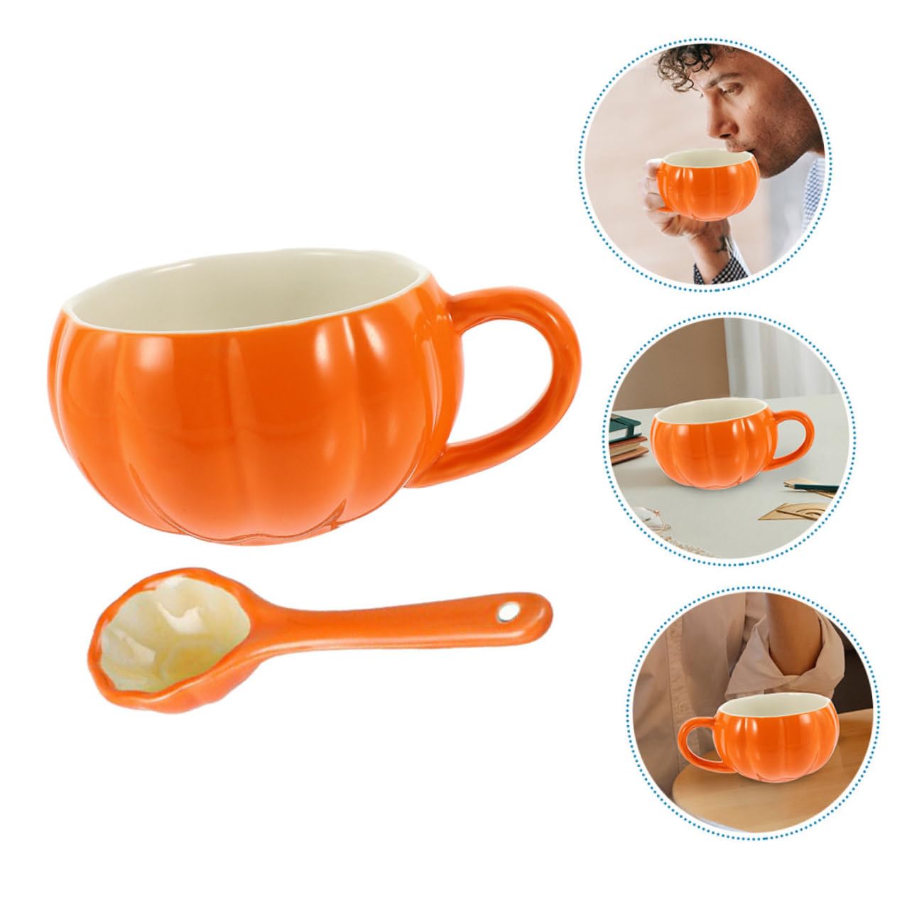 Cabilock 4 Sätze Kürbisbecher aus Keramik kaffeetassen kaffeebecher to-go Zuckerschüssel Becher in Kürbisform Plüsch suppentassen suppenschüssel Wasserkrüge aus Keramik Keramikbecher Orange