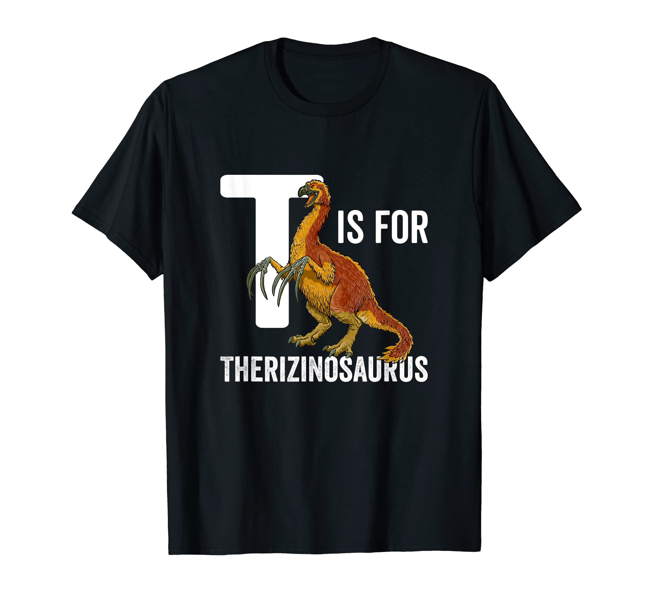 Dino Loverz Apparel T Is For Therizinosaurus Unisex-Adults Black Cotton 60% Polyester 40% T-Shirt Small