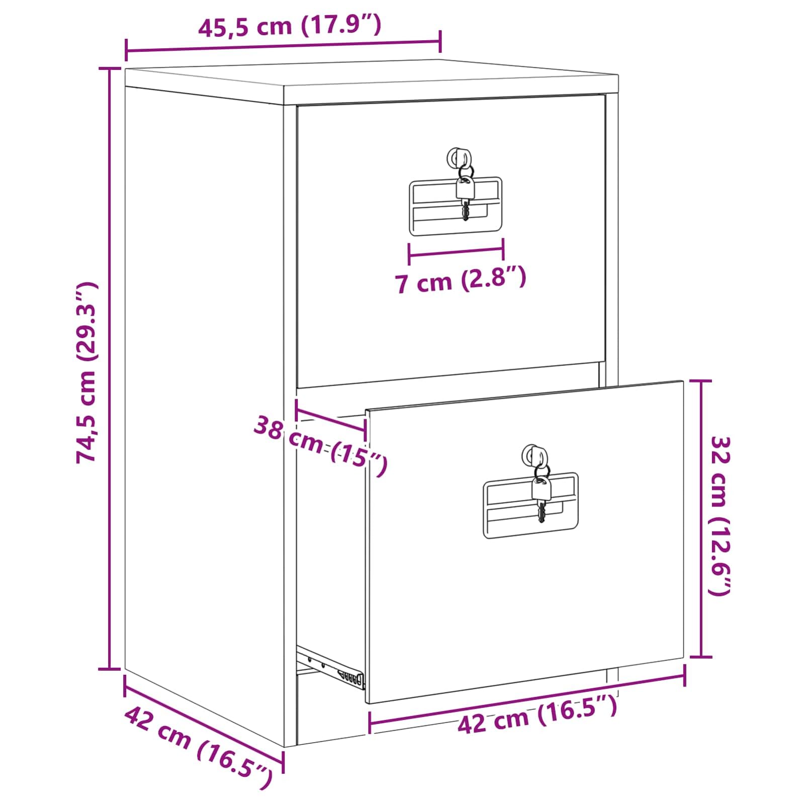 Aktenschrank aus kaltgewalztem Stahl 45,5 x 42 x 74,5 cm Anthrazit mit 2 ausziehbaren Regalen und 2 Nockenschlössern für Büroorganisation