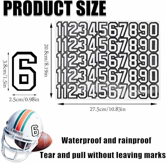 110PCS Helmet Numbers Self Adhesive Sports Number Football Helmet Stickers, Waterproof Hockey Decals Accessories for Baseball, Batting - 1.5 Inch