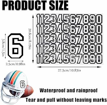 110PCS Helmet Numbers Self Adhesive Sports Number Football Helmet Stickers, Waterproof Hockey Decals Accessories for Baseball, Batting - 1.5 Inch