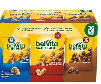 Express Minds llc - BelViIta Breakfast Biscuits Variety Packs | 3 Natural Flavors - 12 Chocolate belViIta Snack Packs, 12 Cinnamon Brown Snack Packs, and 12 Blueberry Snack Packs