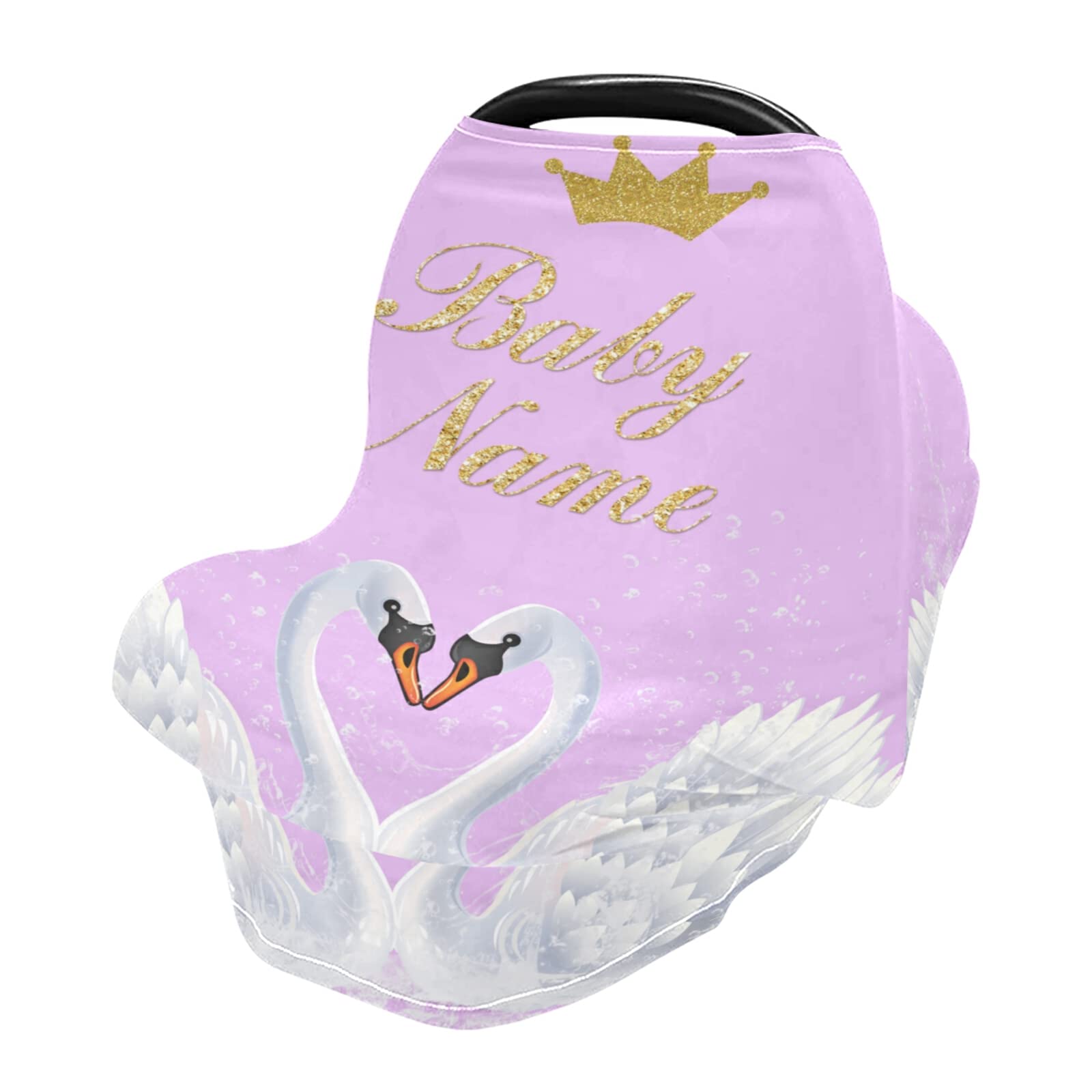 bliblisa Swan Pattern Car seat Canopy for Babies, Personalized Baby Name Car Seat Cover for Boys Girls, CarSeat Canopies for Newborn, Multiuse - Nursing Breastfeeding Covers, 13.4X27.6X28.3 Inch