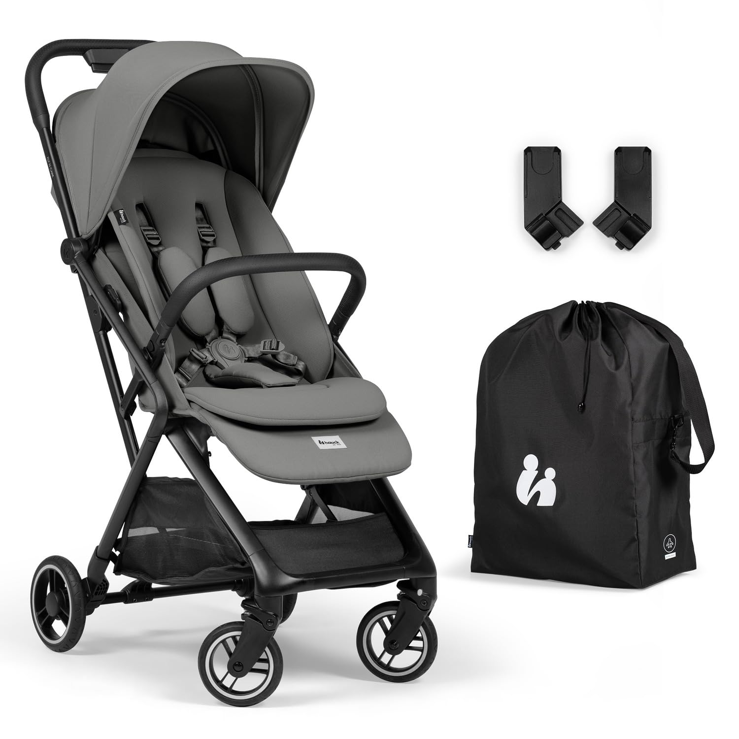 hauck Fly N Care Passeggino da Viaggio Ultracompatto e Leggero con Borsa di Trasporto e Adattatori Ovetto, Pieghevole con Una Mano, Schienale Reclinabile dalla Nascita a 22 kg, UPF 50+