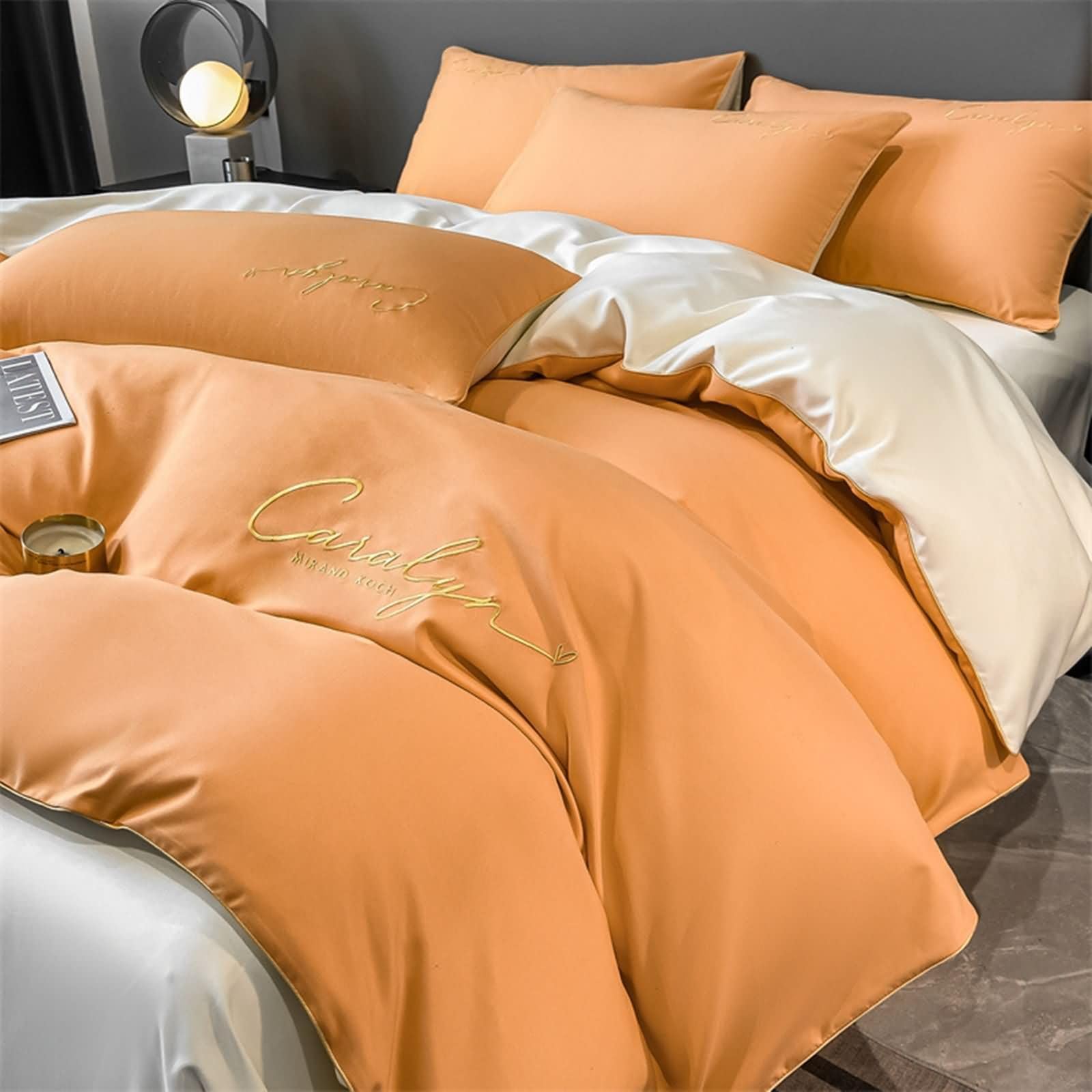 4-częściowy zestaw pościeli na łóżko 180 cm, poszwa na kołdrę 180 x 220 cm, prześcieradło z gumką 180 x 200 cm i 2 poszewki na poduszkę, dwukolorowa, jednokolorowa, mikrofibra, poliester