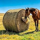 Umisu 5x5ft Bolded Round Bale Hay Net for Horses, Goats & Livestock - Heavy Duty Knotless Slow Feeder Hay Net with 2-Inch Mesh, Reduces Hay Waste Round Bail Hay Feeder in Farms and Homes