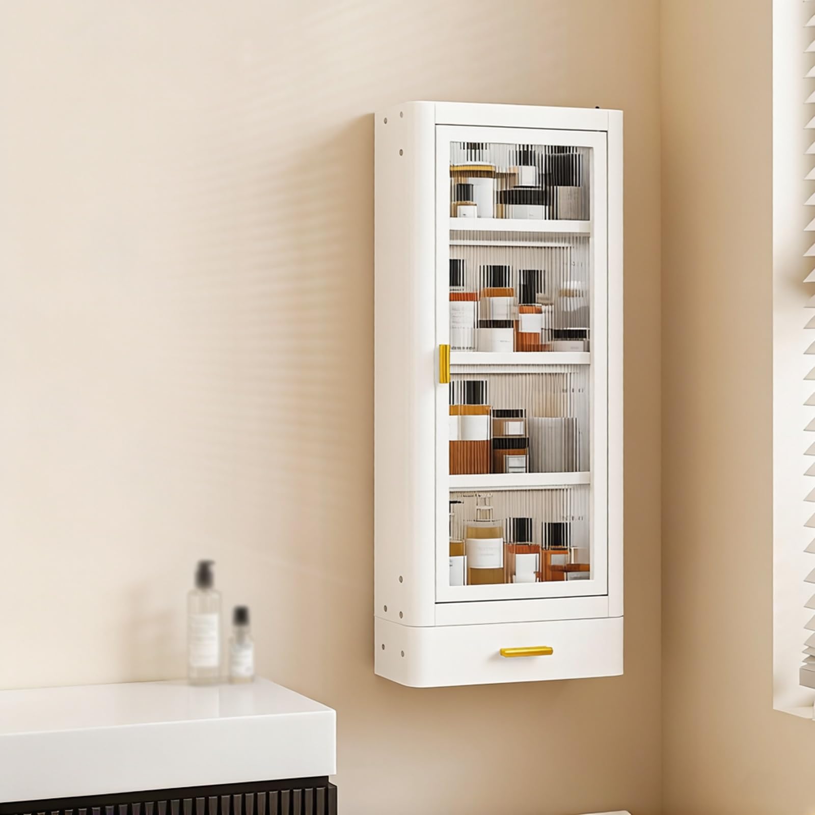 Botiquín de pared para eliminar el desorden del baño con estante y cajón utilitario
